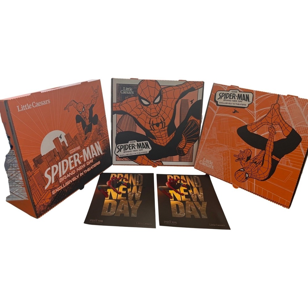Little Caesars Spider-Man Pizza Box Set & Posters Brand New Day Unisex OS Orange